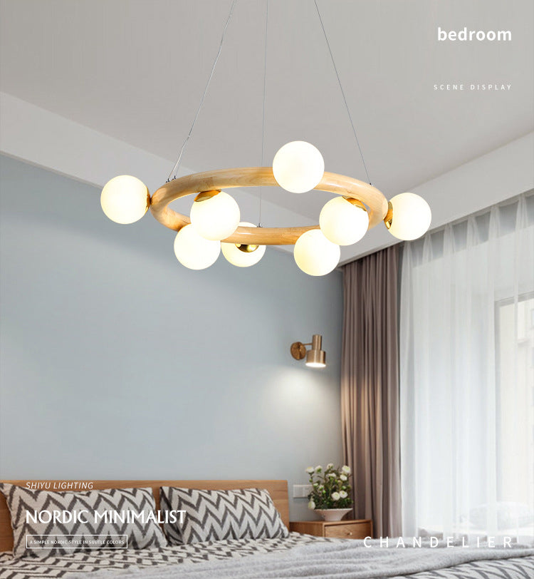 Modern Ceiling Pendant Wood Light Opal Glass Light Foyer Indoor Light