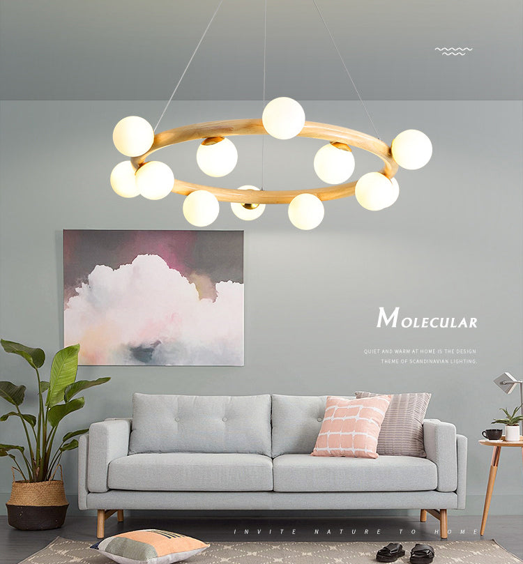 Modern Ceiling Pendant Wood Light Opal Glass Light Foyer Indoor Light