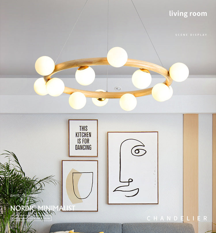 Modern Ceiling Pendant Wood Light Opal Glass Light Foyer Indoor Light