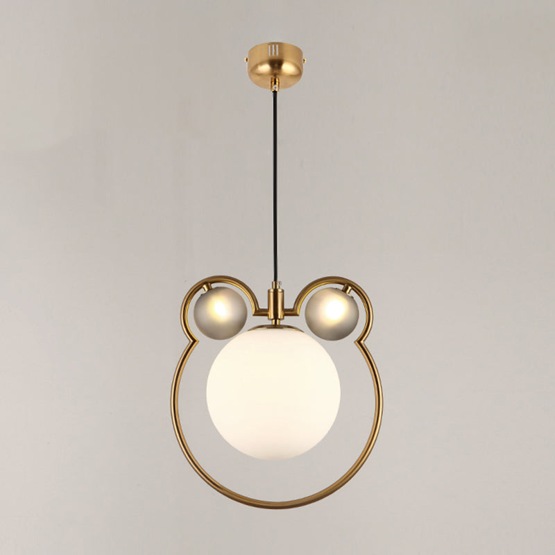 Glass Spherical Suspension Lamp Nordic 3-Light Brass Hanging Pendant for Dining Room