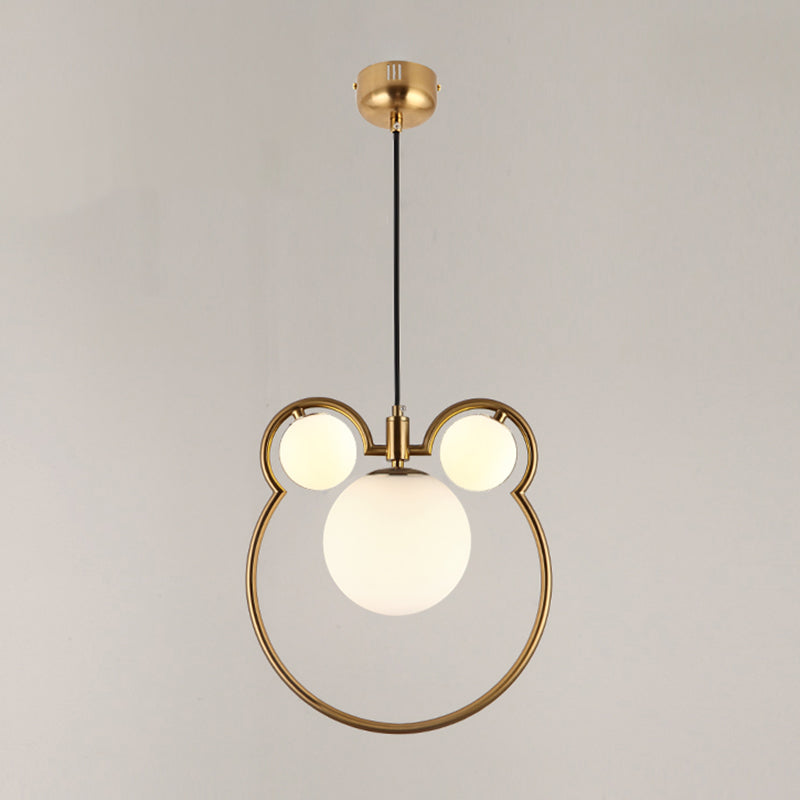 Glass Spherical Suspension Lamp Nordic 3-Light Brass Hanging Pendant for Dining Room