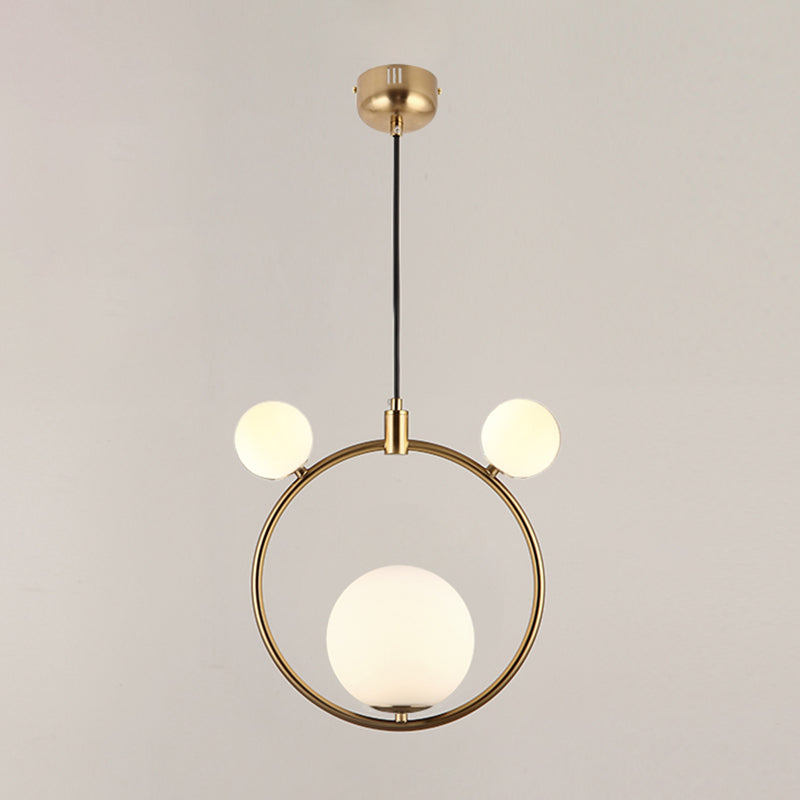 Glass Spherical Suspension Lamp Nordic 3-Light Brass Hanging Pendant for Dining Room