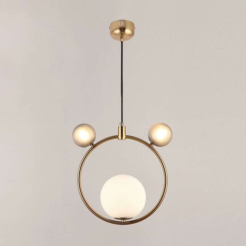 Glass Spherical Suspension Lamp Nordic 3-Light Brass Hanging Pendant for Dining Room