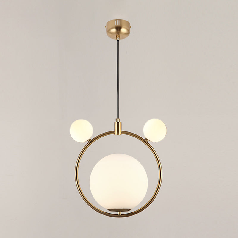 Glass Spherical Suspension Lamp Nordic 3-Light Brass Hanging Pendant for Dining Room