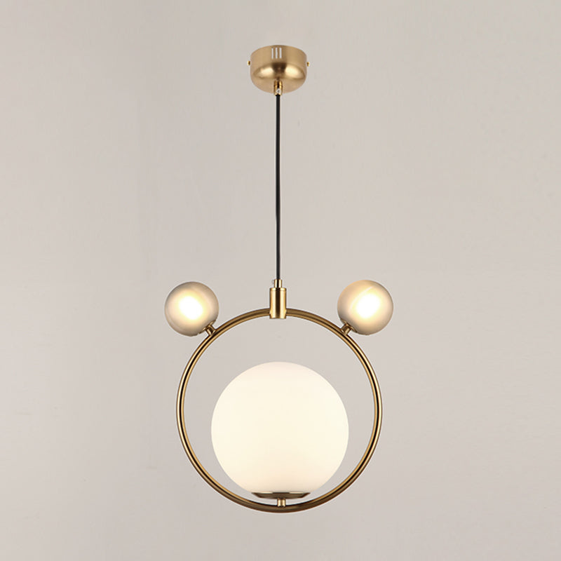 Glass Spherical Suspension Lamp Nordic 3-Light Brass Hanging Pendant for Dining Room