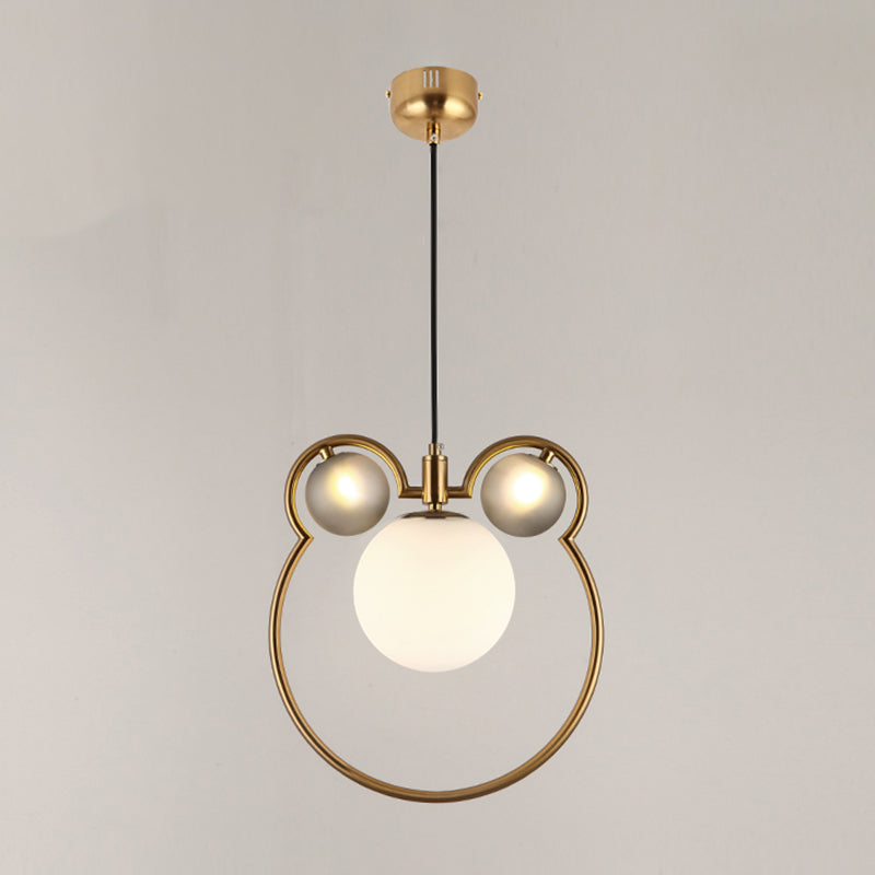 Glass Spherical Suspension Lamp Nordic 3-Light Brass Hanging Pendant for Dining Room