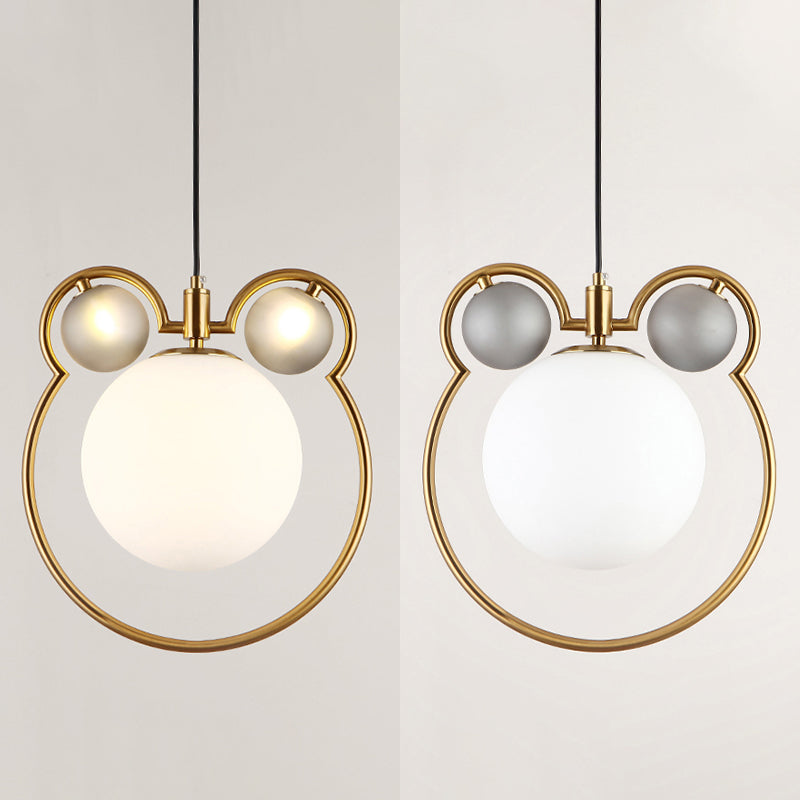 Glass Spherical Suspension Lamp Nordic 3-Light Brass Hanging Pendant for Dining Room