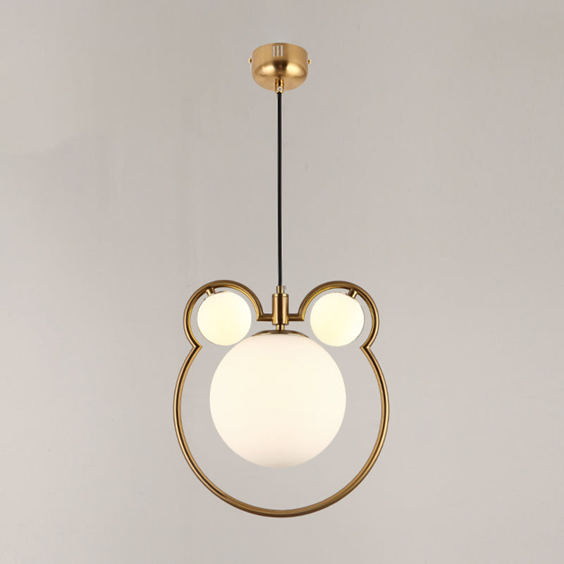 Glass Spherical Suspension Lamp Nordic 3-Light Brass Hanging Pendant for Dining Room