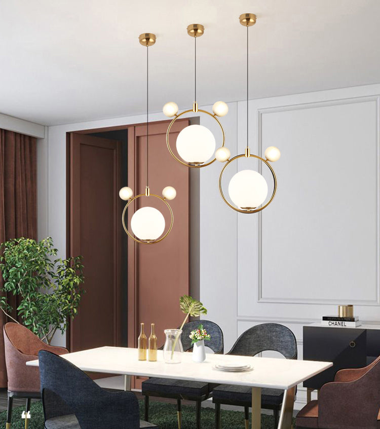 Glass Spherical Suspension Lamp Nordic 3-Light Brass Hanging Pendant for Dining Room