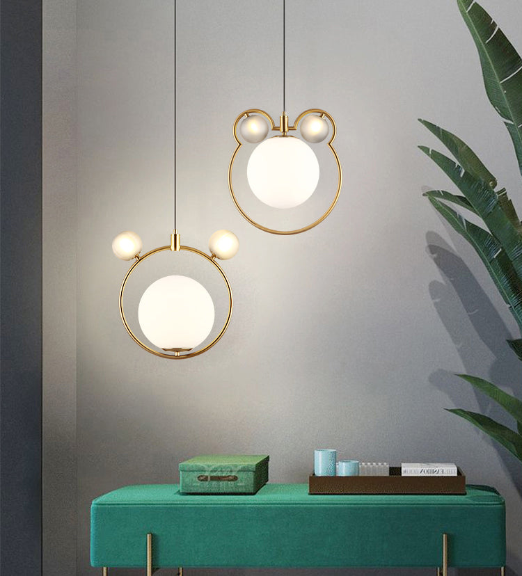 Glass Spherical Suspension Lamp Nordic 3-Light Brass Hanging Pendant for Dining Room