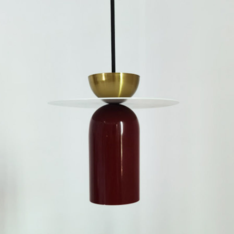 Cylindrical Small Pendant Lamp Postmodern Metal 1 Head Dining Room Ceiling Light