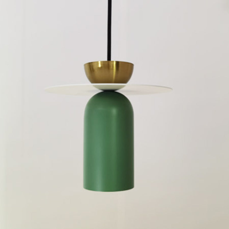 Cylindrical Small Pendant Lamp Postmodern Metal 1 Head Dining Room Ceiling Light