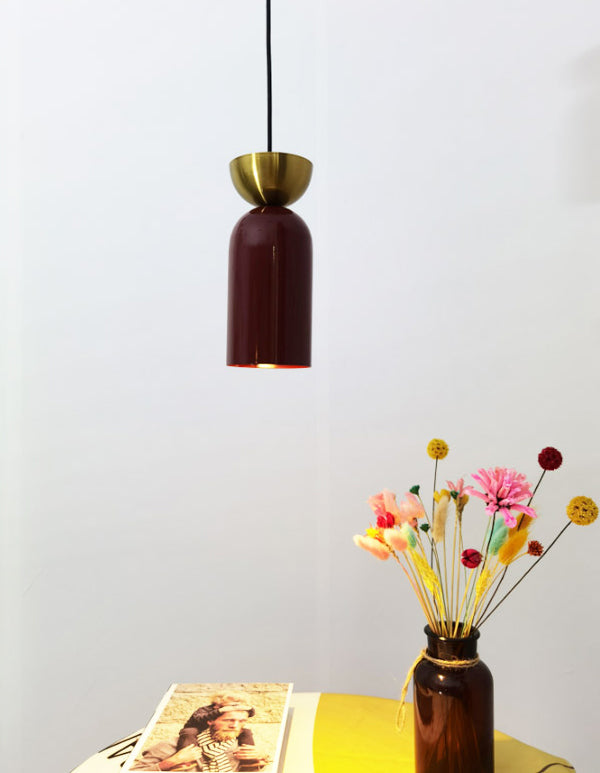 Cylindrical Small Pendant Lamp Postmodern Metal 1 Head Dining Room Ceiling Light