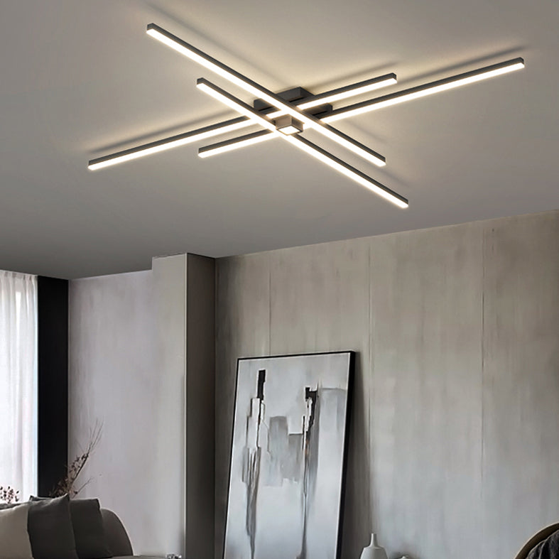 Linear Black Modern Flush Mount LED Aluminum Ceiling Mounted Light for Living Room