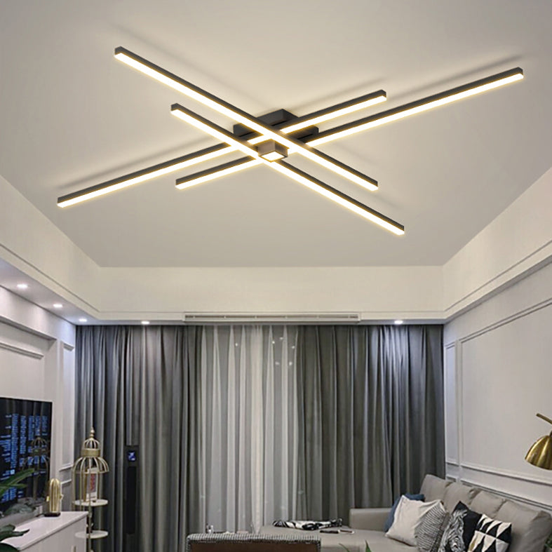 Linear Black Modern Flush Mount LED Aluminum Ceiling Mounted Light for Living Room