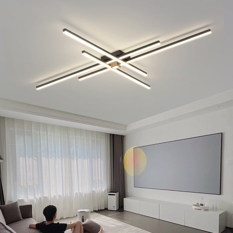 Linear Black Modern Flush Mount LED Aluminum Ceiling Mounted Light for Living Room