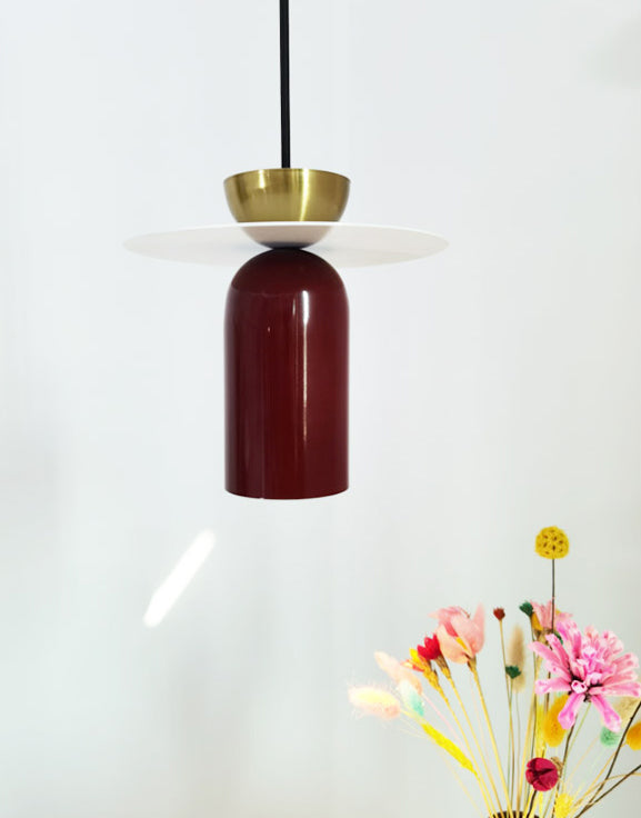 Cylindrical Small Pendant Lamp Postmodern Metal 1 Head Dining Room Ceiling Light