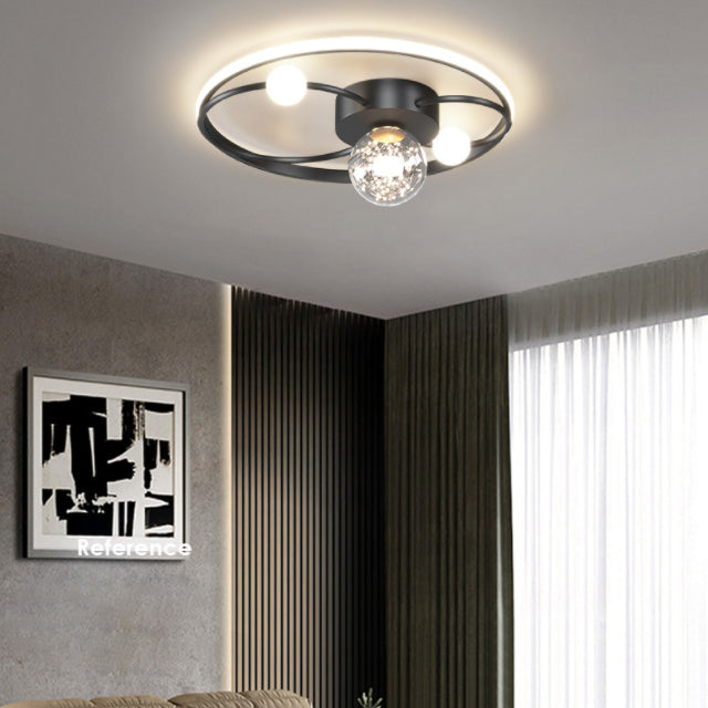 Nordic Style Minimalism LED Line Ceiling Light Transparent Glass Globe LED Light Strings Flush Mount Light for Bedroom