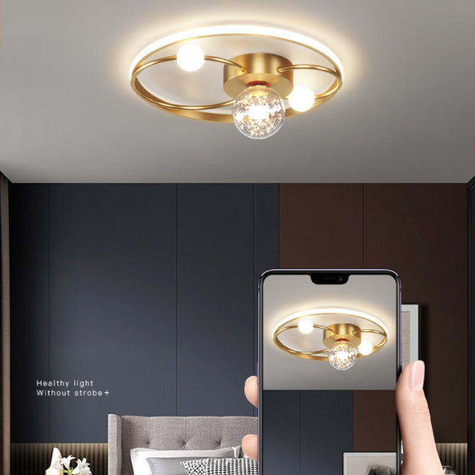 Nordic Style Minimalism LED Line Ceiling Light Transparent Glass Globe LED Light Strings Flush Mount Light for Bedroom