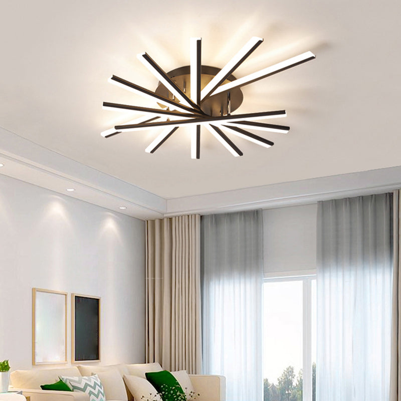 Simple Slender Bar Semi Flush Mount Lighting Metal Semi-Flush Mount for Living Room