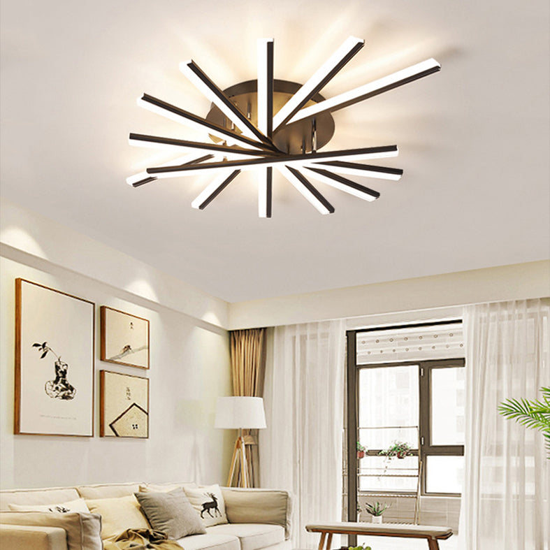 Simple Slender Bar Semi Flush Mount Lighting Metal Semi-Flush Mount for Living Room