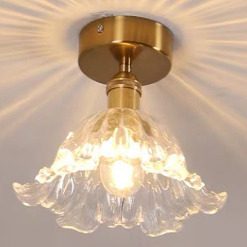 1 Light Transparent Glass Semi Flush Mount Ceiling Lights Vintage Foyer and Hall Semi Flush Mount