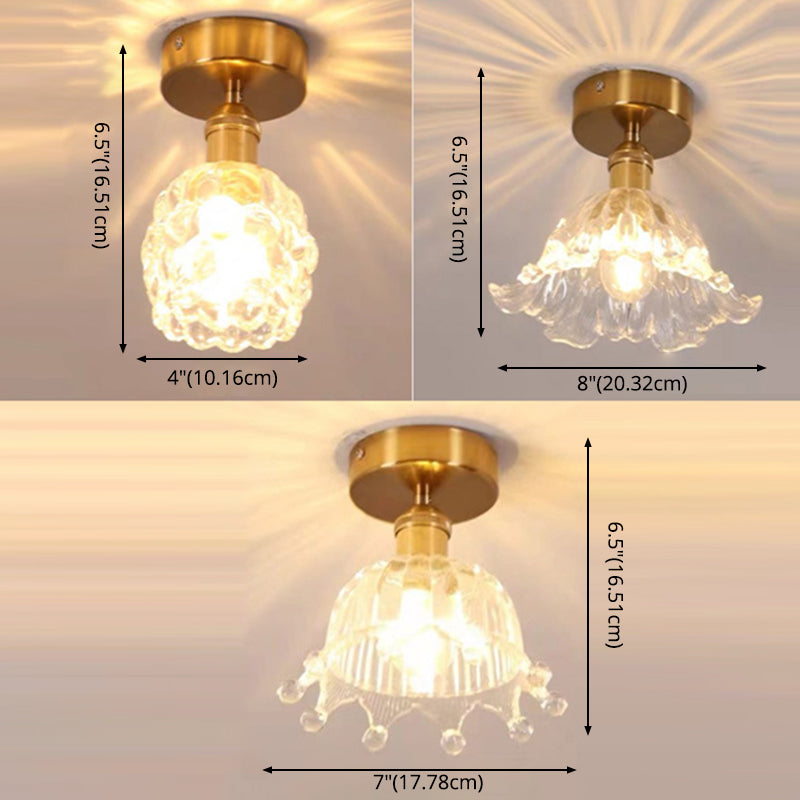 1 Light Transparent Glass Semi Flush Mount Ceiling Lights Vintage Foyer and Hall Semi Flush Mount