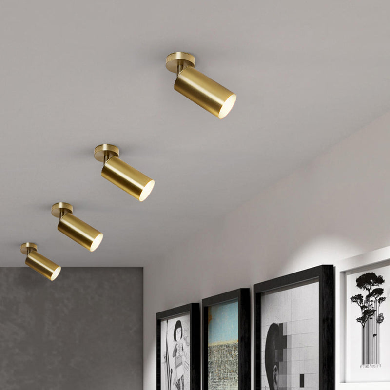 Spotlight tubolare post-moderno Metal 1 Testa a filo a sfioramento del soffitto in oro