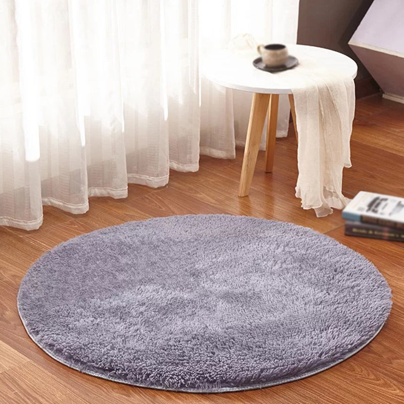 Multi-Color Trendy Round Rug Comfort Solid Shag Area Carpet Polyester Non-Slip Backing Indoor Rug for Home Decor