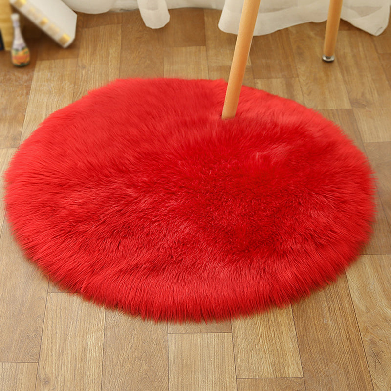 Multicolored Funky Round Rug Comfort Modern Plain Shag Carpet Polyester Stain Resistant Indoor Rug for Home Decoration