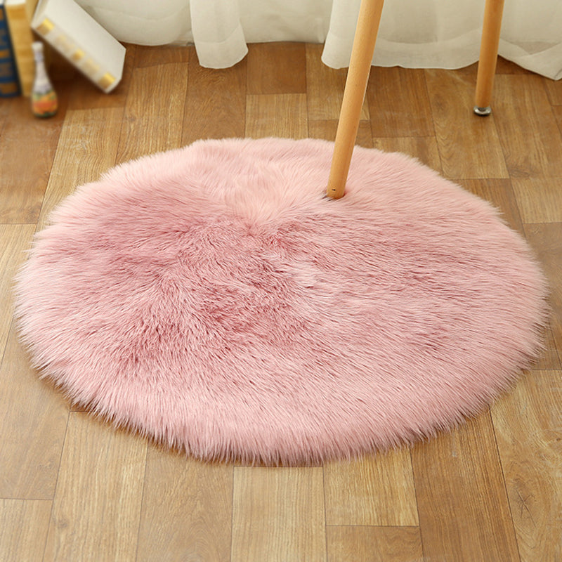 Multicolored Funky Round Rug Comfort Modern Plain Shag Carpet Polyester Stain Resistant Indoor Rug for Home Decoration