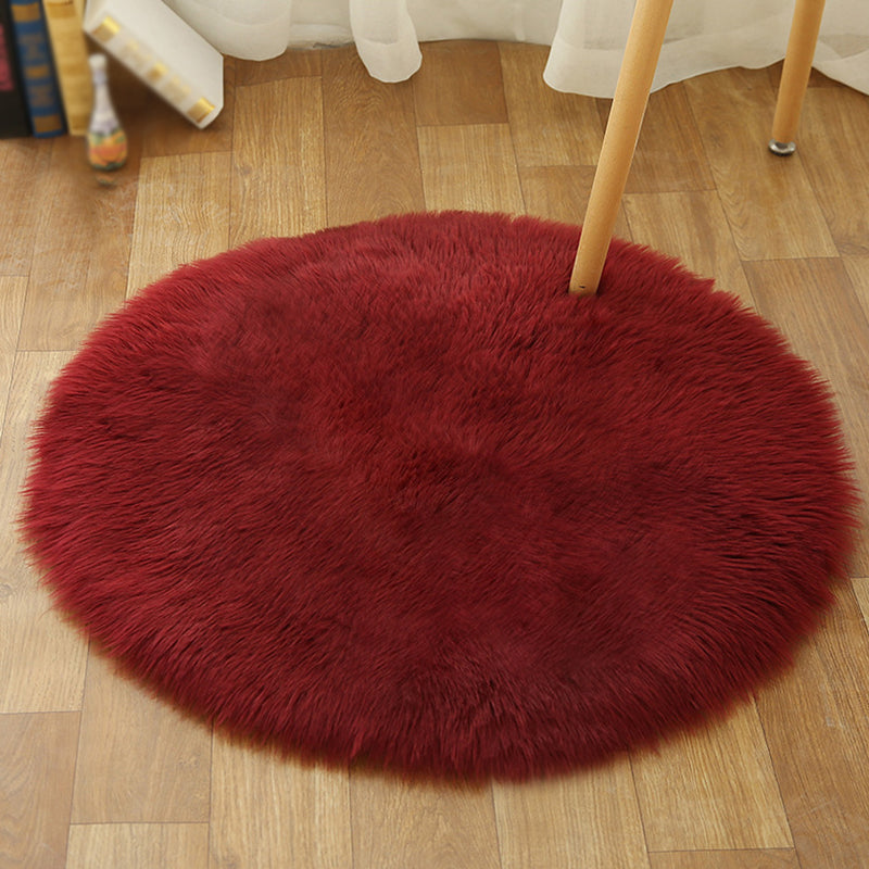 Multicolored Funky Round Rug Comfort Modern Plain Shag Carpet Polyester Stain Resistant Indoor Rug for Home Decoration