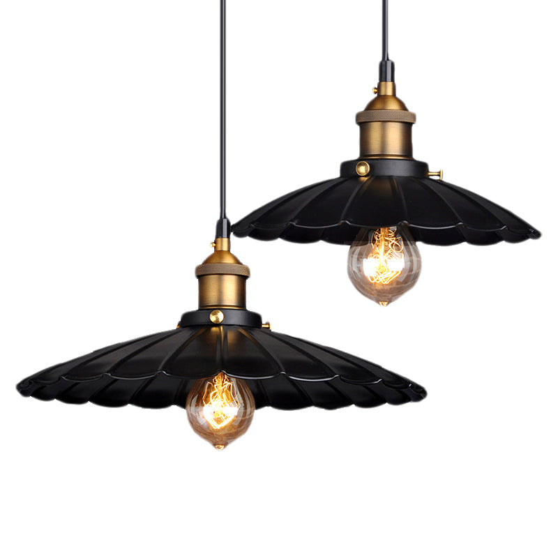 Industrial Classic Scalloped Pendant Light Wrought Iron Hanging Light for Commercial Place