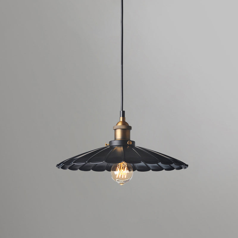 Industrial Classic Scalloped Pendant Light Wrought Iron Hanging Light for Commercial Place