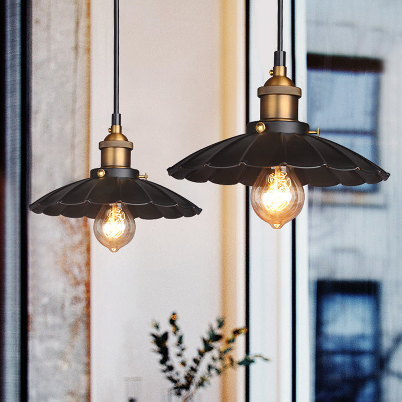 Industrial Classic Scalloped Pendant Light Wrought Iron Hanging Light for Commercial Place