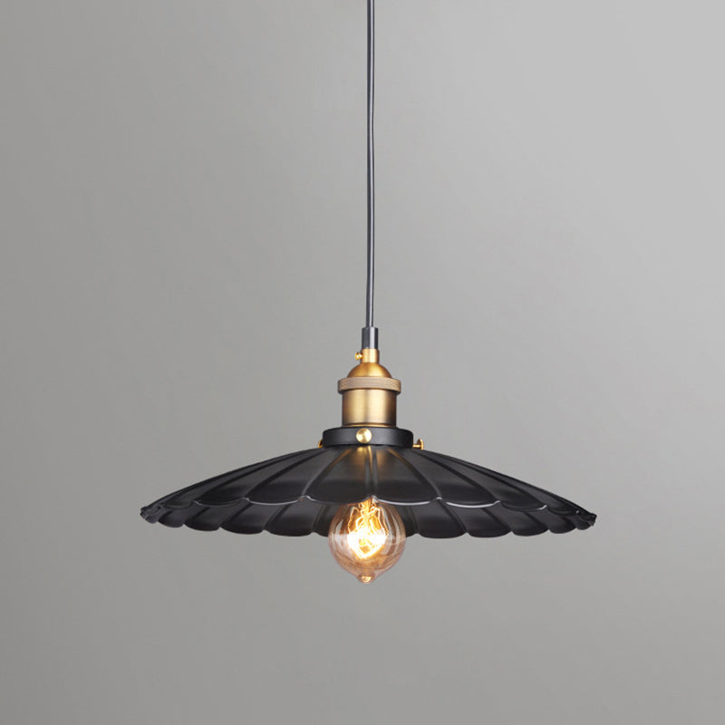 Industrial Classic Scalloped Pendant Light Wrought Iron Hanging Light for Commercial Place