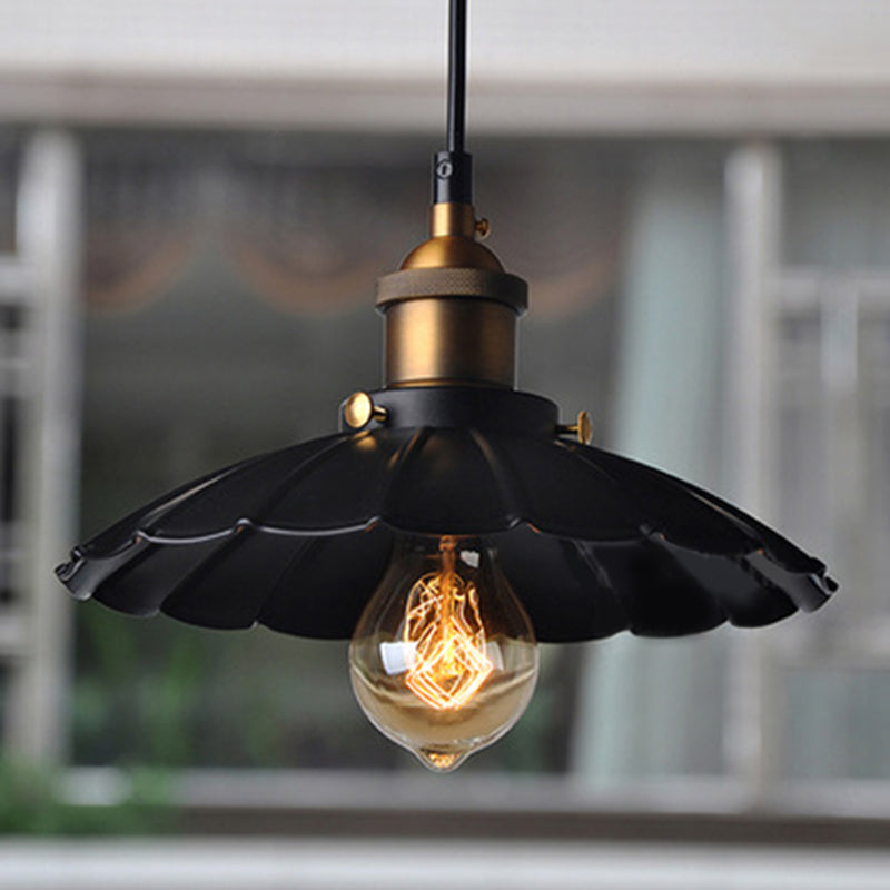 Industrial Classic Scalloped Pendant Light Wrought Iron Hanging Light for Commercial Place