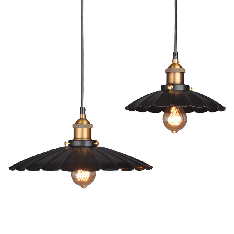 Industrial Classic Scalloped Pendant Light Wrought Iron Hanging Light for Commercial Place