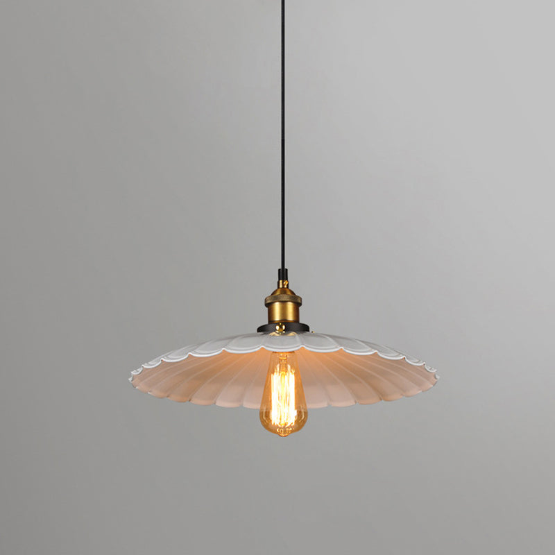 Industrial Classic Scalloped Pendant Light Wrought Iron Hanging Light for Commercial Place