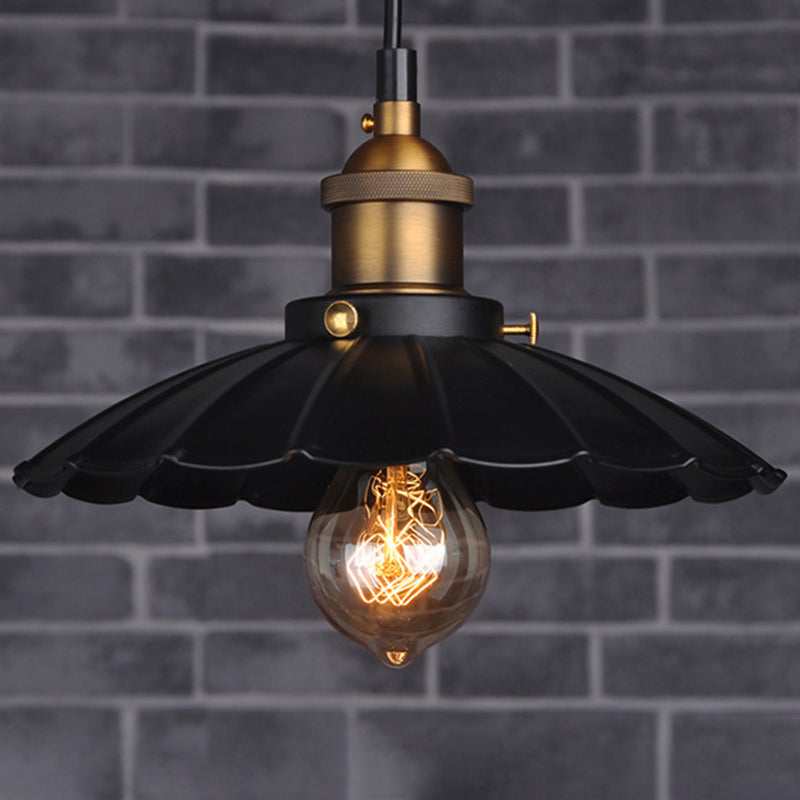 Industrial Classic Scalloped Pendant Light Wrought Iron Hanging Light for Commercial Place