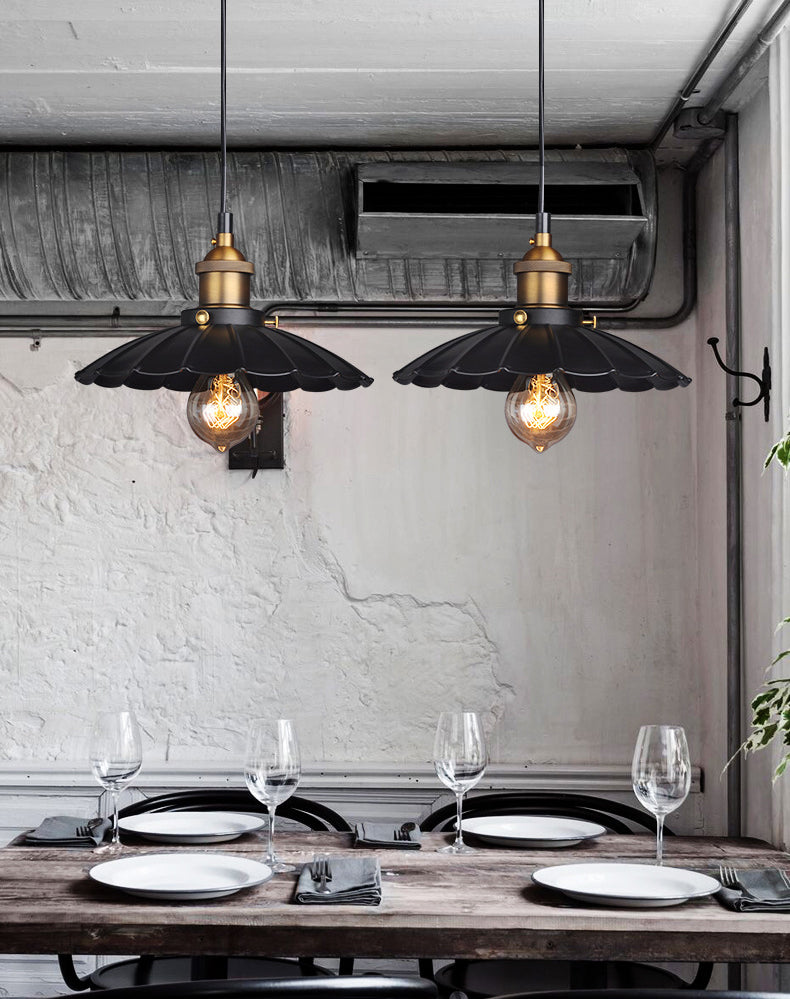 Industrial Classic Scalloped Pendant Light Wrought Iron Hanging Light for Commercial Place