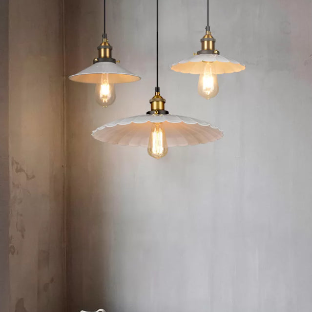 Industrial Classic Scalloped Pendant Light Wrought Iron Hanging Light for Commercial Place