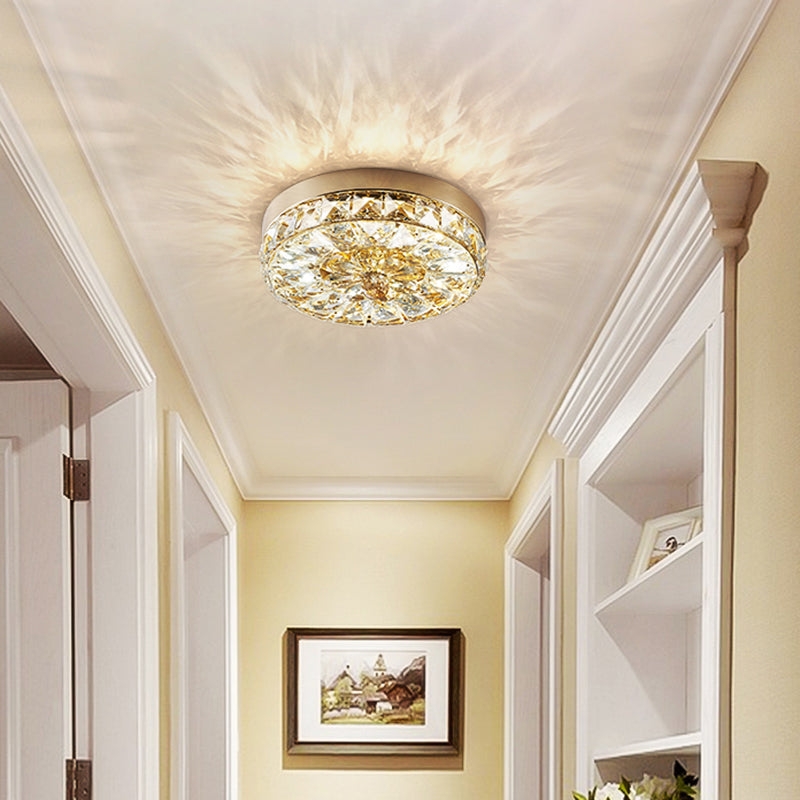 Contemporary K9 Crystal Flush Mount 1-Light Cylinder Flush Ceiling Light for Hallway