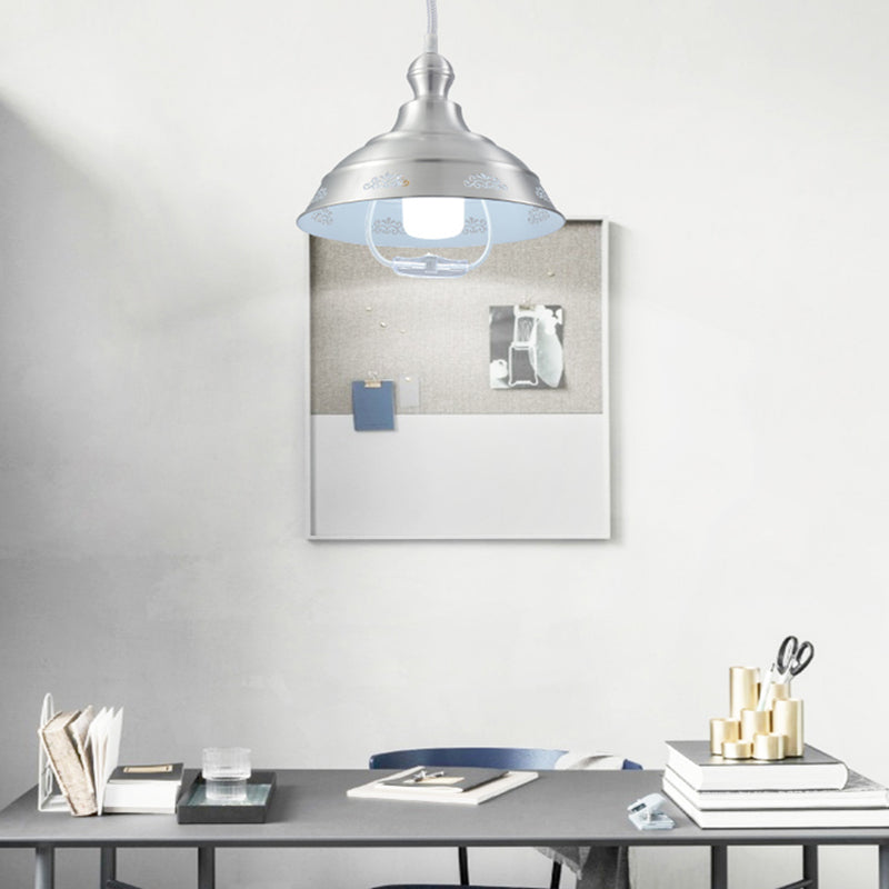 Bowl-vormige aluminium hanglampverlichtingsstijl 1-bulb zilveren hangend plafondlicht