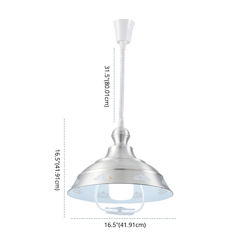 Bowl-vormige aluminium hanglampverlichtingsstijl 1-bulb zilveren hangend plafondlicht