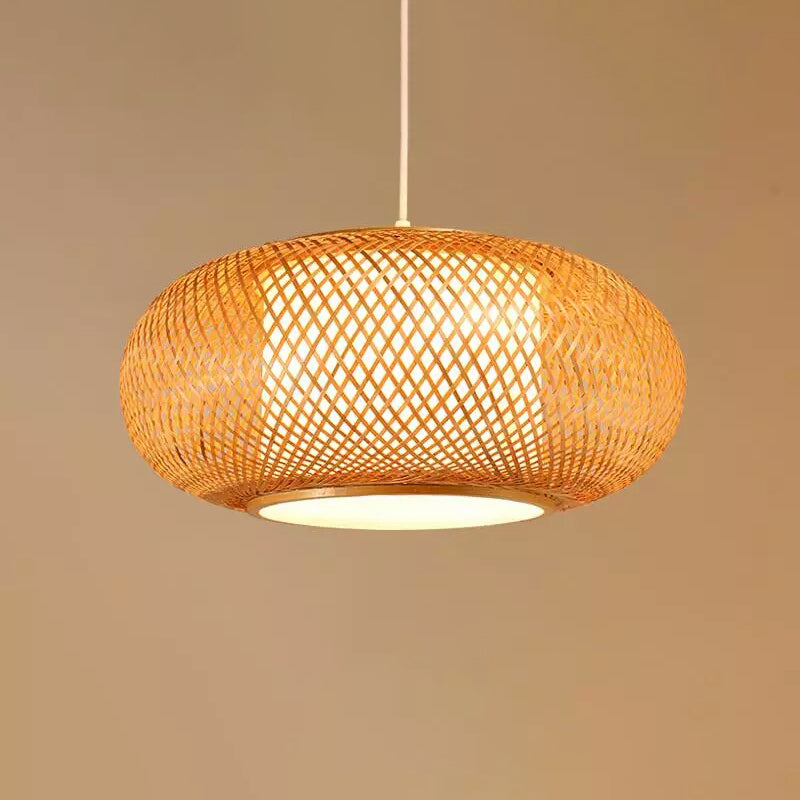 Japanese Style Bamboo Pendant Light Drum Shape Ceiling Light Fixture for Living Room