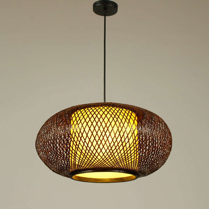 Japanese Style Bamboo Pendant Light Drum Shape Ceiling Light Fixture for Living Room