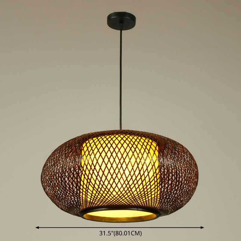 Japanese Style Bamboo Pendant Light Drum Shape Ceiling Light Fixture for Living Room