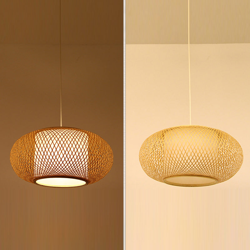 Japanese Style Bamboo Pendant Light Drum Shape Ceiling Light Fixture for Living Room