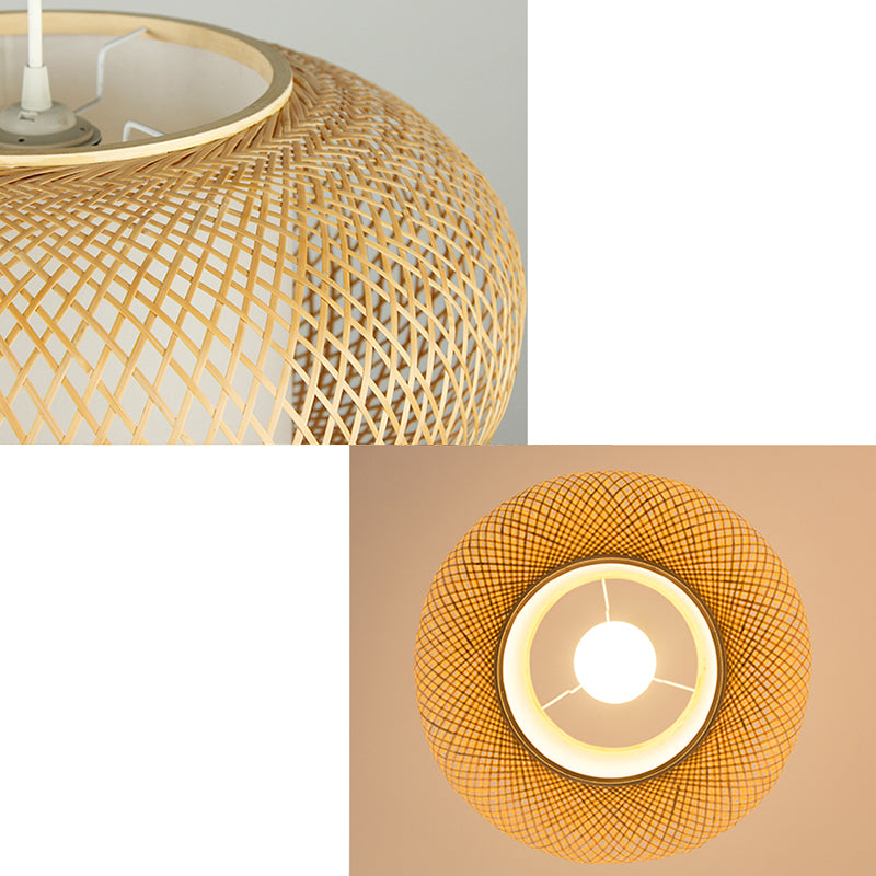 Japanese Style Bamboo Pendant Light Drum Shape Ceiling Light Fixture for Living Room